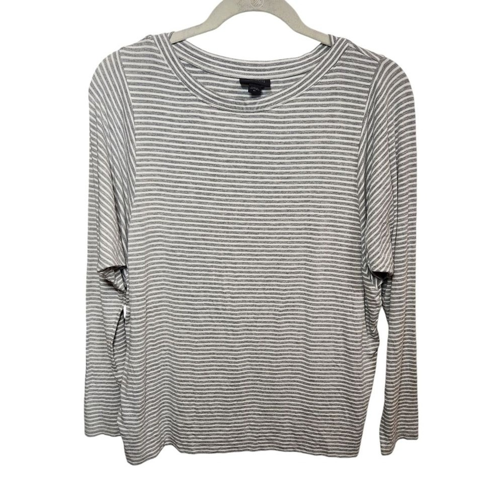 J Jill Wearever Top Size XS Long Sleeve Striped Gray Minimalist Lagenlook Casual